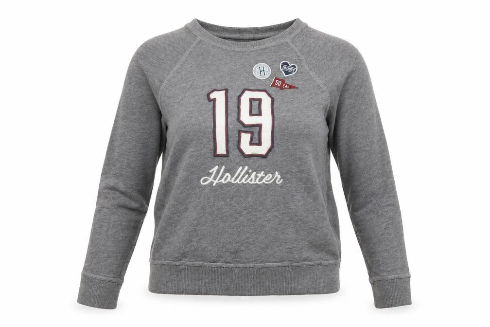 Hollister Womens Grey Long Sleeve Crew Neck Basic T-Shirt S