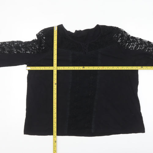 M&Co Women Black Lace 3/4 Sleeve Cotton Tunic Top Size 20