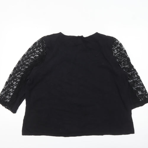 M&Co Women Black Lace 3/4 Sleeve Cotton Tunic Top Size 20