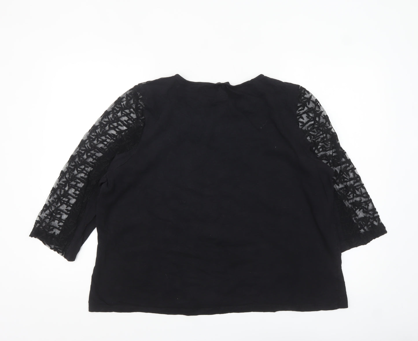 M&Co Women Black Lace 3/4 Sleeve Cotton Tunic Top Size 20