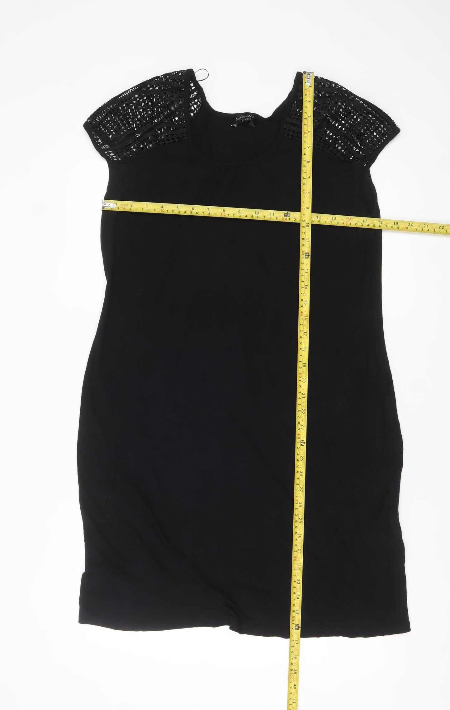 Yessica Women’s Black Crochet Sleeve Shift Dress Size 12
