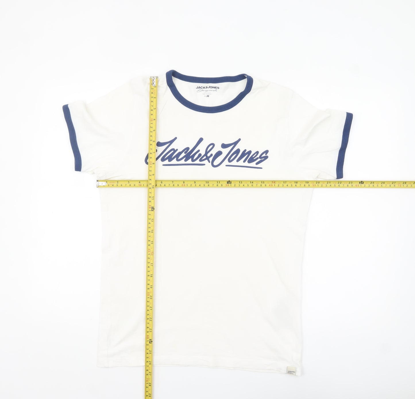 Jack & Jones Men's White and Blue Ringer T-Shirt Size M Cotton Casual