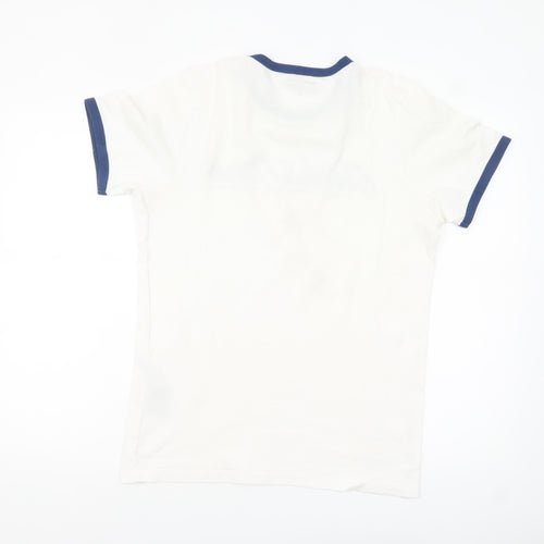 Jack & Jones Men's White and Blue Ringer T-Shirt Size M Cotton Casual