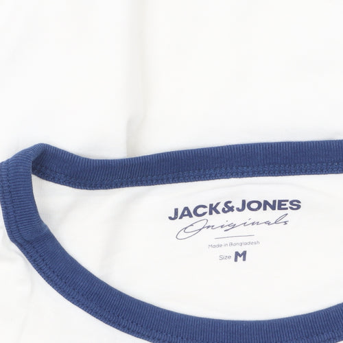 Jack & Jones Men's White and Blue Ringer T-Shirt Size M Cotton Casual