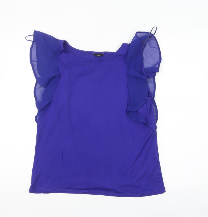 M&Co Womens Blue Ruffle Sleeve Camisole Blouse Size 12