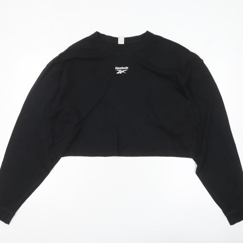 Reebok Women's Black Cropped Long Sleeve Cotton T-Shirt L