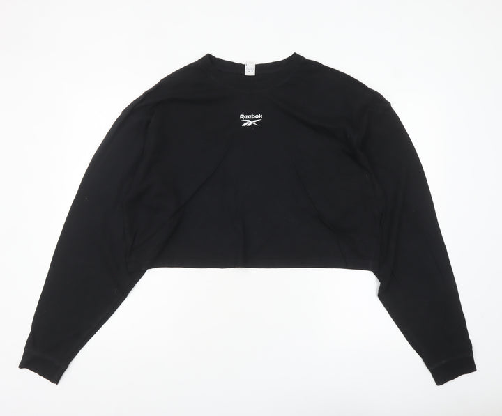 Reebok Women's Black Cropped Long Sleeve Cotton T-Shirt L