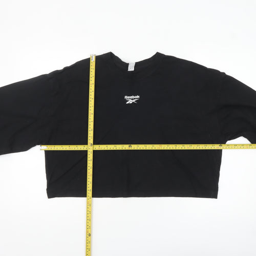 Reebok Women's Black Cropped Long Sleeve Cotton T-Shirt L