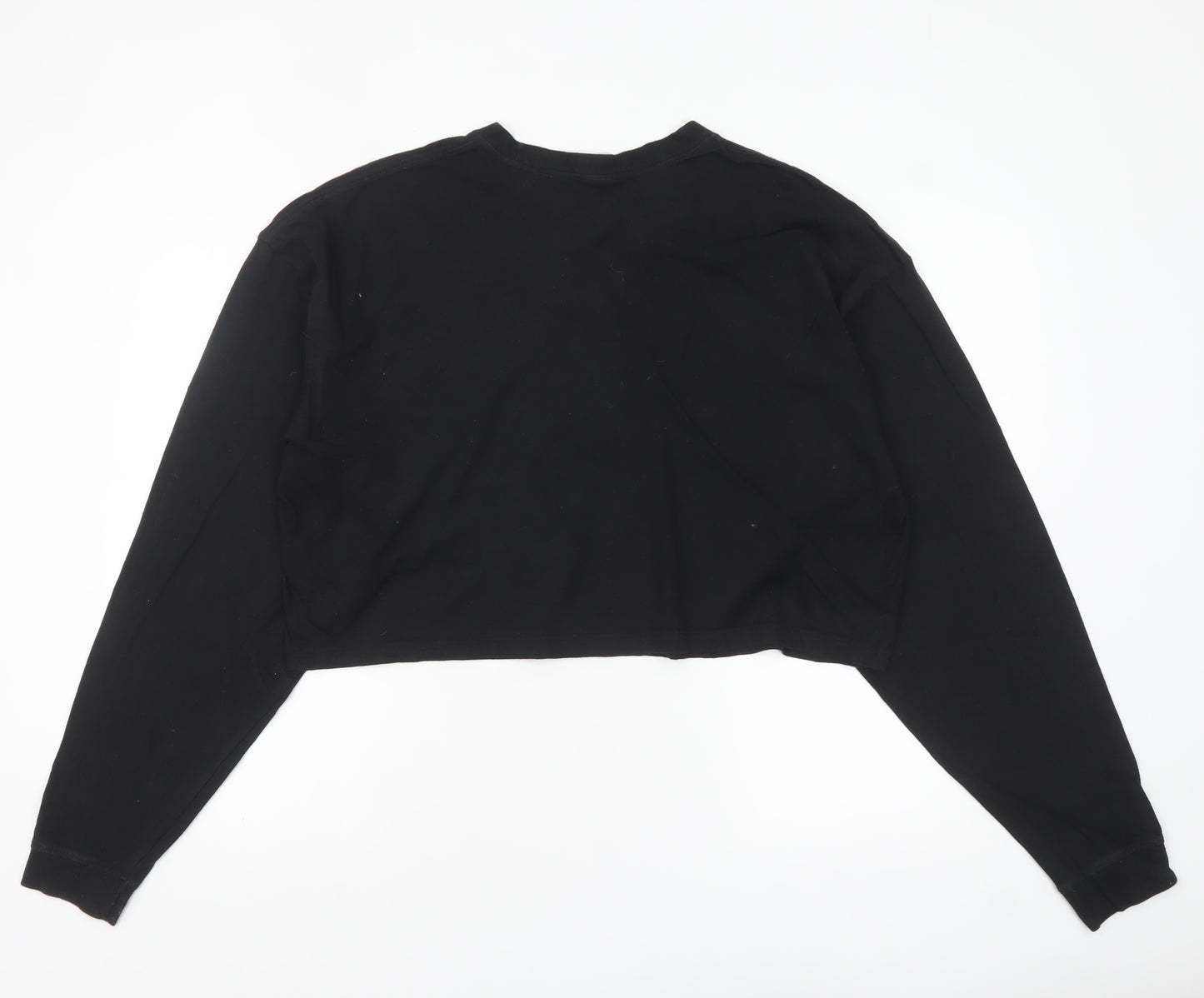 Reebok Women's Black Cropped Long Sleeve Cotton T-Shirt L