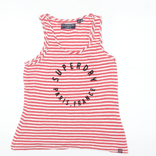 Superdry Women's Red Striped Cotton Tank Top Size 10