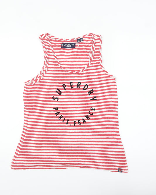Superdry Women's Red Striped Cotton Tank Top Size 10