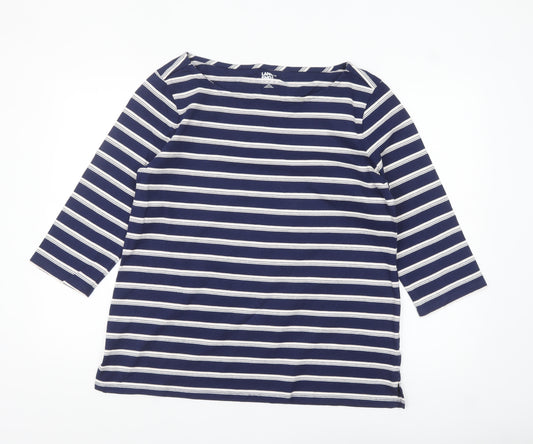 Lands' End Women's Blue Striped 3/4 Sleeve Cotton Petite T-Shirt M