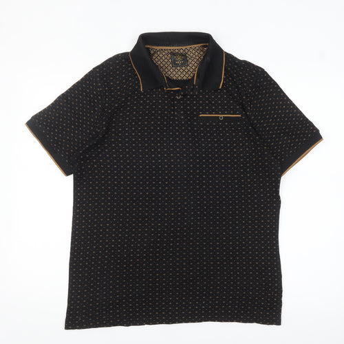 Next Men's Black Geometric Cotton Polo Shirt Size M