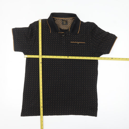 Next Men's Black Geometric Cotton Polo Shirt Size M