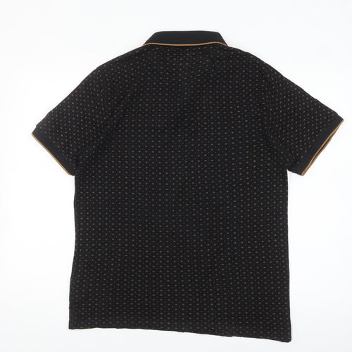 Next Men's Black Geometric Cotton Polo Shirt Size M