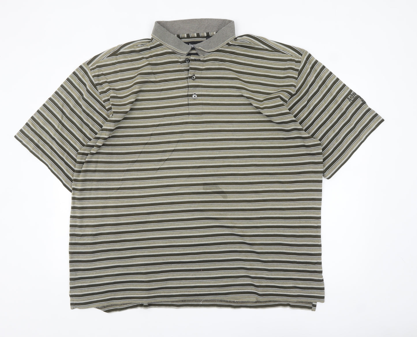 Ashworth Men's Green Striped Cotton Polo Shirt XL