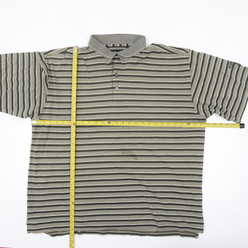 Ashworth Men's Green Striped Cotton Polo Shirt XL