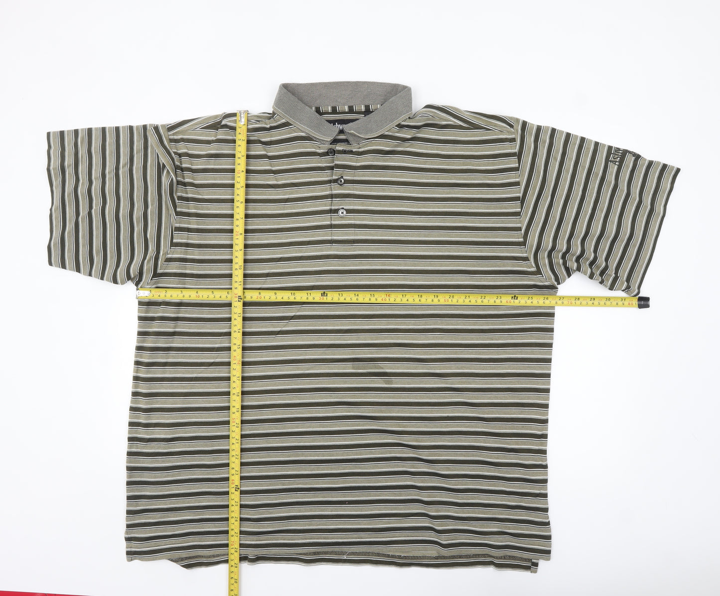 Ashworth Men's Green Striped Cotton Polo Shirt XL