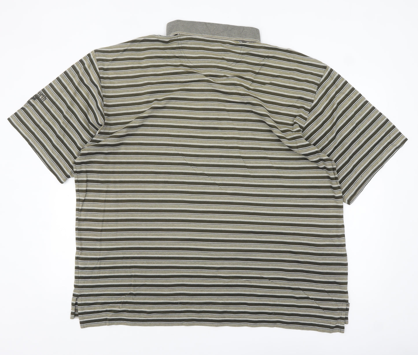 Ashworth Men's Green Striped Cotton Polo Shirt XL