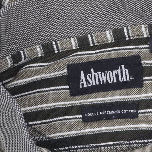 Ashworth Men's Green Striped Cotton Polo Shirt XL