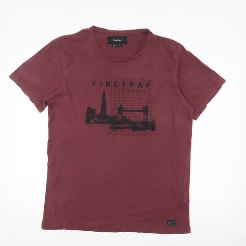 Firetrap Men's Burgundy London Graphic Cotton T-Shirt Size L