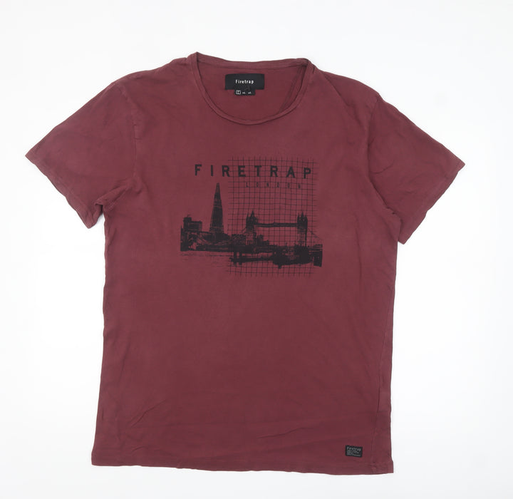 Firetrap Men's Burgundy London Graphic Cotton T-Shirt Size L