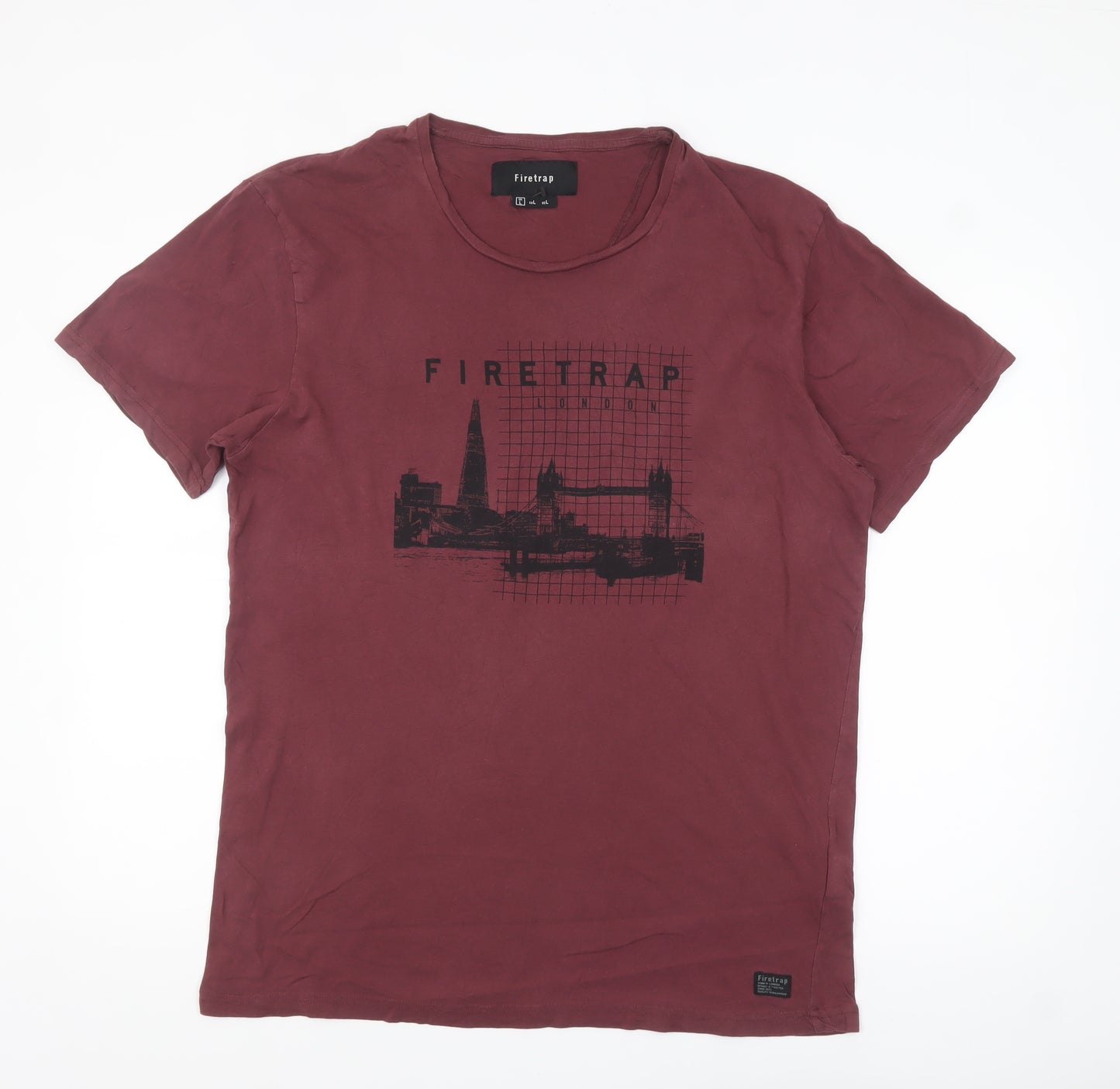 Firetrap Men's Burgundy London Graphic Cotton T-Shirt Size L