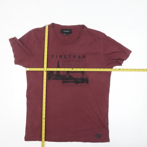 Firetrap Men's Burgundy London Graphic Cotton T-Shirt Size L