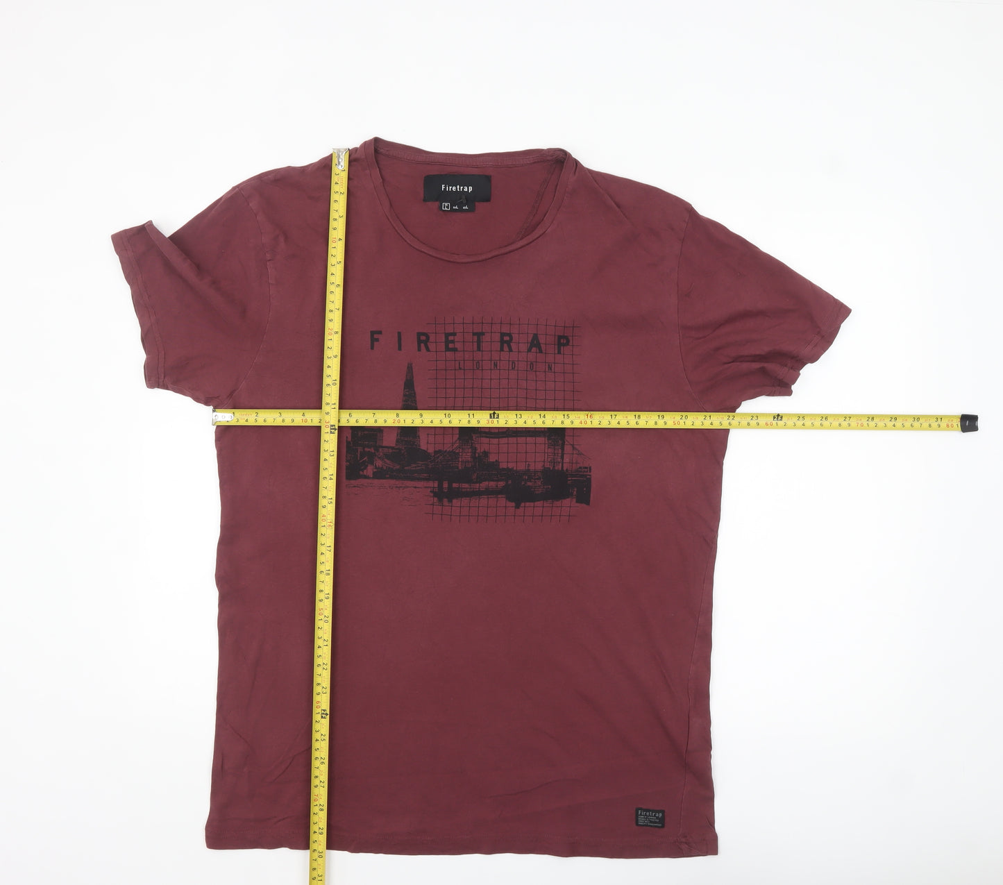 Firetrap Men's Burgundy London Graphic Cotton T-Shirt Size L