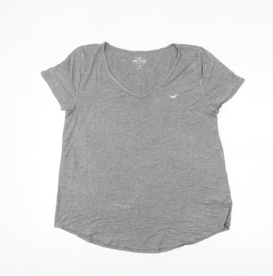 Hollister Women’s Grey V-Neck Short Sleeve Basic T-Shirt M