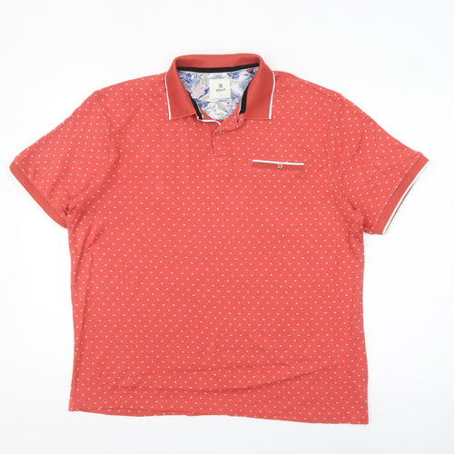 Next Men's Red Polka Dot Cotton Short Sleeve Polo Shirt Size L