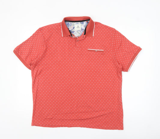 Next Men's Red Polka Dot Cotton Short Sleeve Polo Shirt Size L
