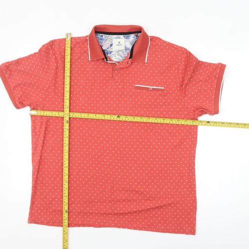 Next Men's Red Polka Dot Cotton Short Sleeve Polo Shirt Size L