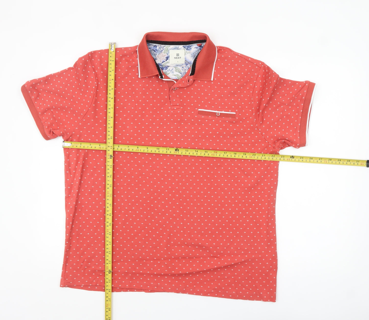 Next Men's Red Polka Dot Cotton Short Sleeve Polo Shirt Size L
