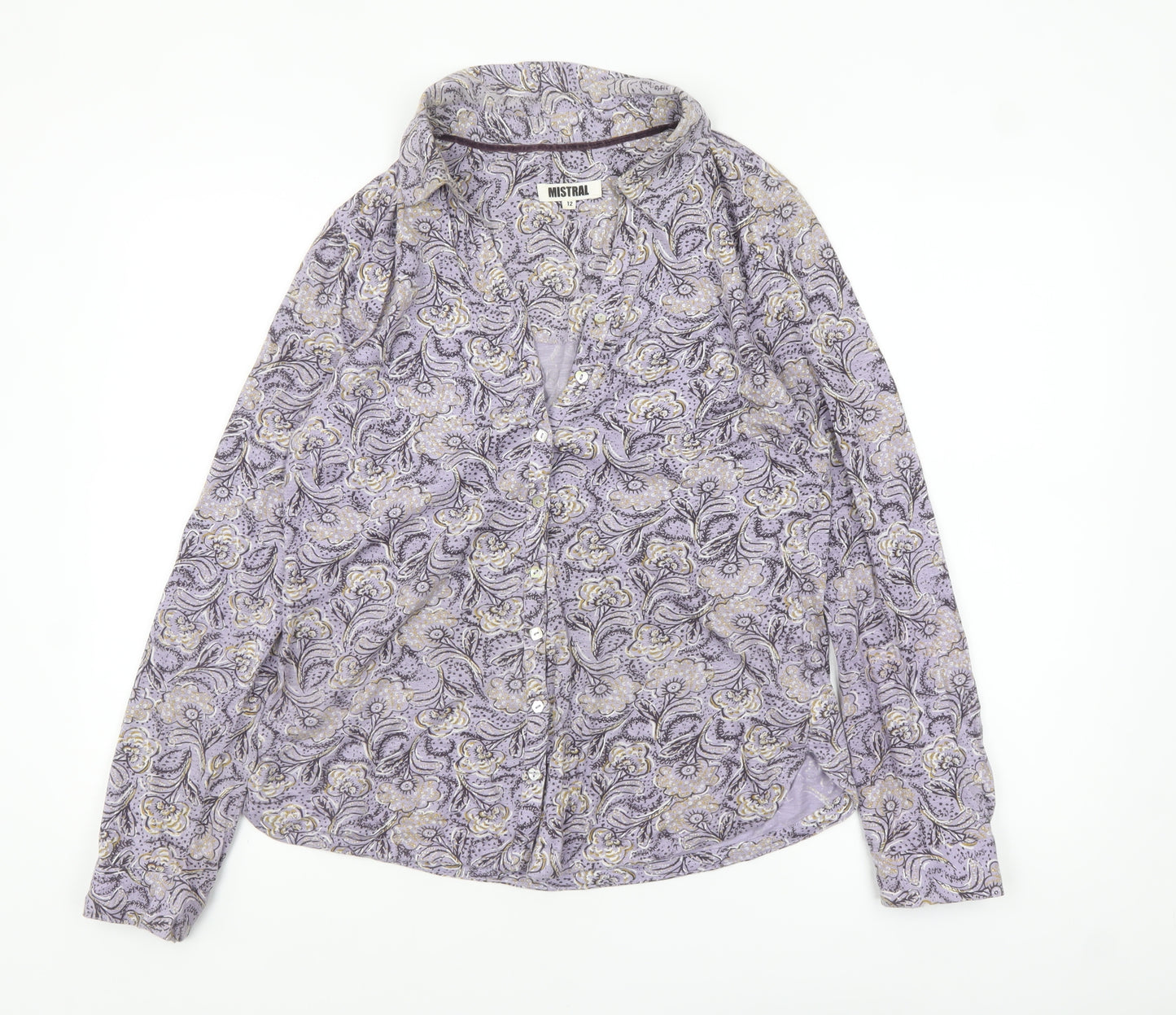 Mistral Women’s Purple Paisley Cotton Long Sleeve Button-Up Shirt Size 12