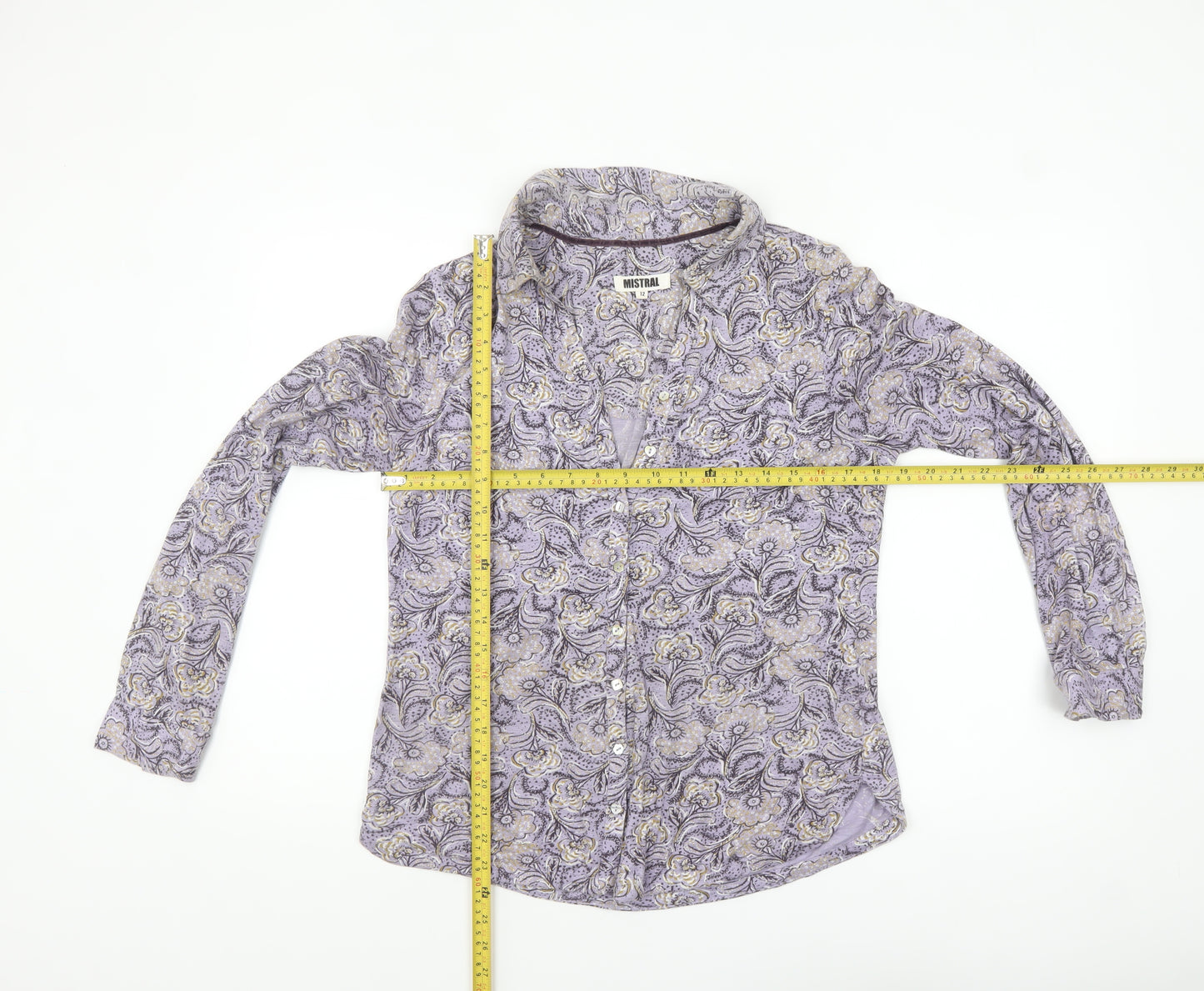 Mistral Women’s Purple Paisley Cotton Long Sleeve Button-Up Shirt Size 12