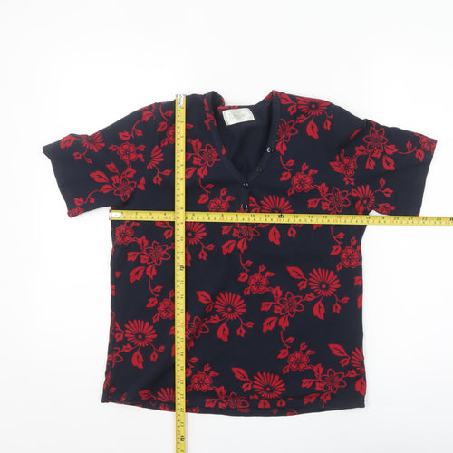 Jumper Women's Blue Red Floral Cotton V-Neck Short Sleeve T-Shirt M