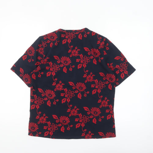 Jumper Women's Blue Red Floral Cotton V-Neck Short Sleeve T-Shirt M