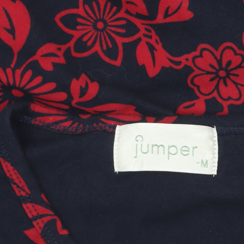 Jumper Women's Blue Red Floral Cotton V-Neck Short Sleeve T-Shirt M
