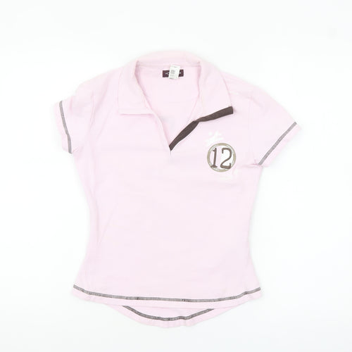 Fouganza Womens Pink Polo Shirt Size 8 Slim Fit Collared Top