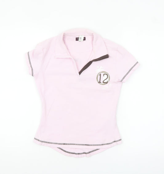Fouganza Womens Pink Polo Shirt Size 8 Slim Fit Collared Top