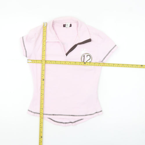 Fouganza Womens Pink Polo Shirt Size 8 Slim Fit Collared Top