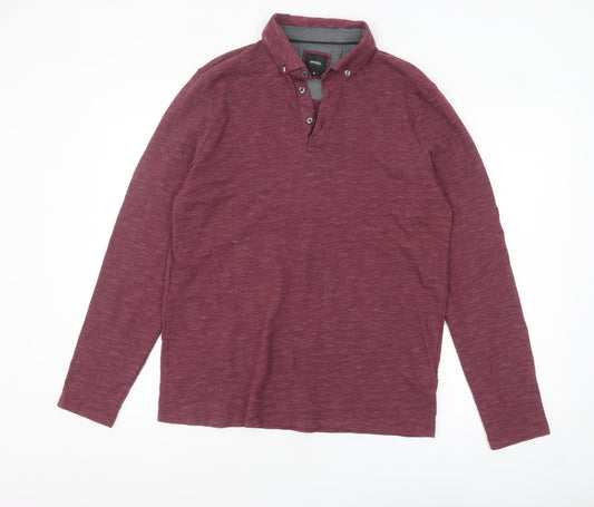 Burton Menswear London Men's Red Long Sleeve Polo Shirt M