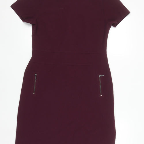 Next Women Purple Sheath Tailoring Short Sleeve Work Dress Size 12