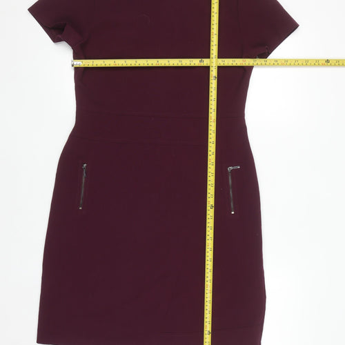 Next Women Purple Sheath Tailoring Short Sleeve Work Dress Size 12