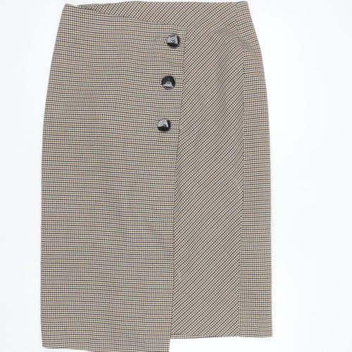 Zara Woman Beige Check Tweed Pencil Skirt Size 14