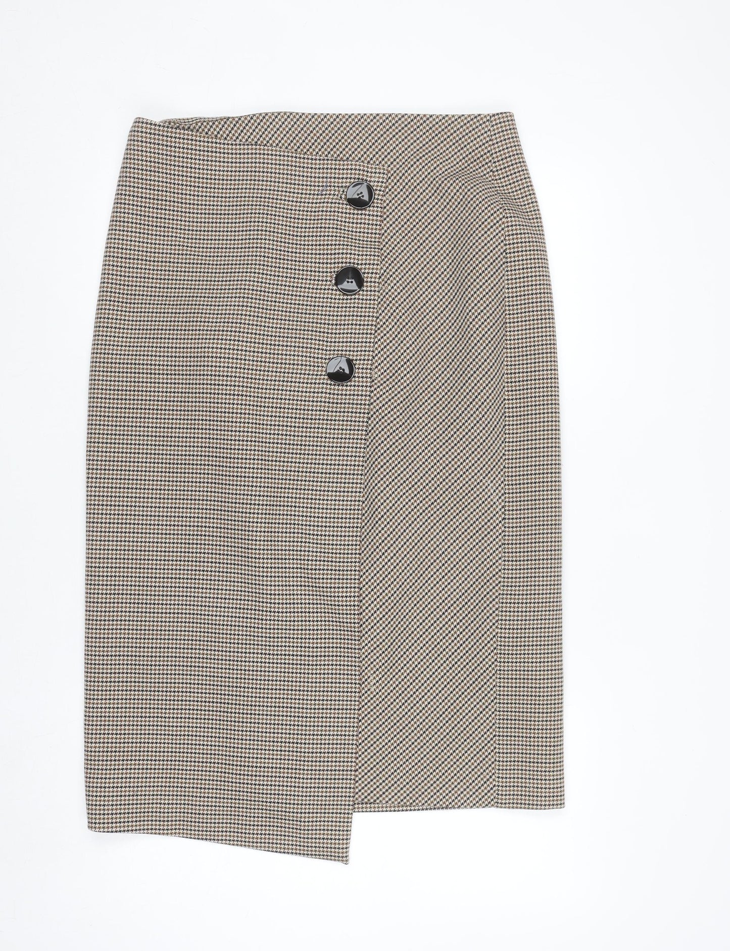 Zara Woman Beige Check Tweed Pencil Skirt Size 14