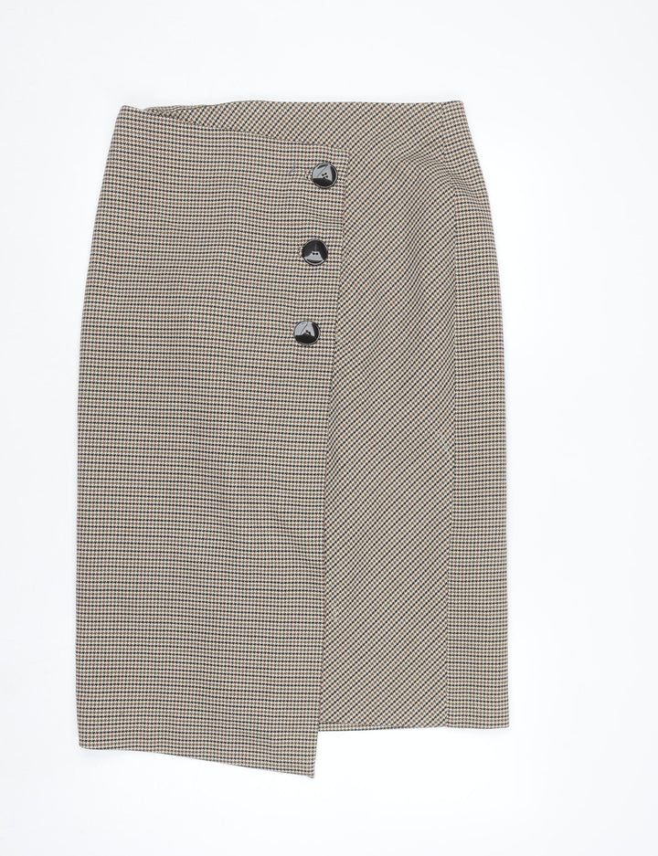 Zara Woman Beige Check Tweed Pencil Skirt Size 14