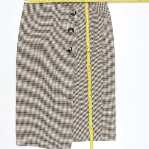 Zara Woman Beige Check Tweed Pencil Skirt Size 14