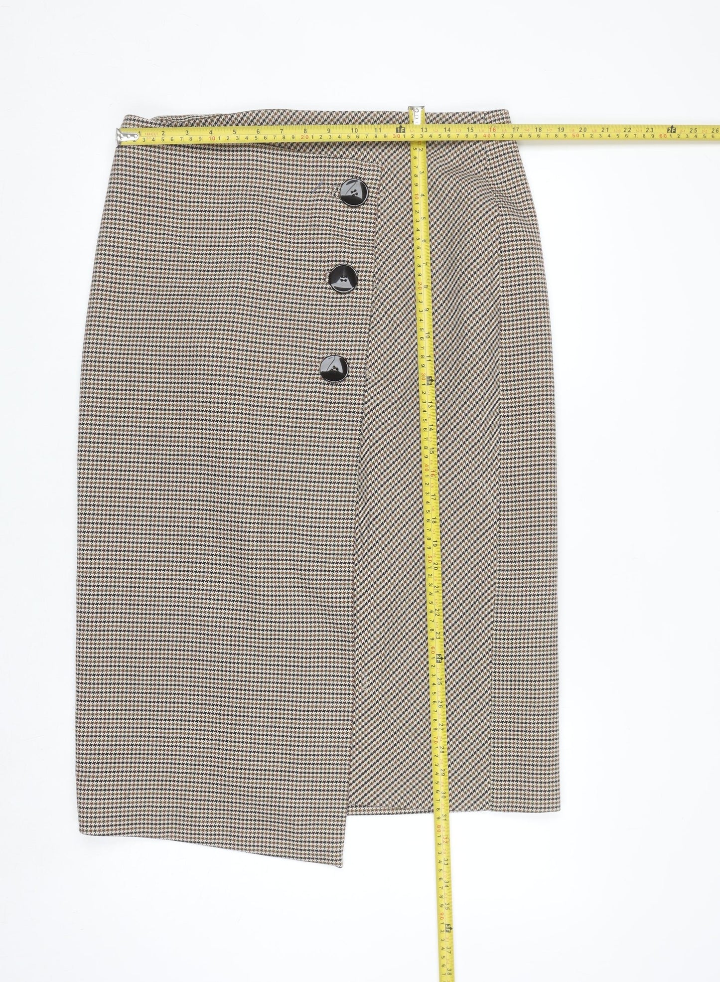 Zara Woman Beige Check Tweed Pencil Skirt Size 14